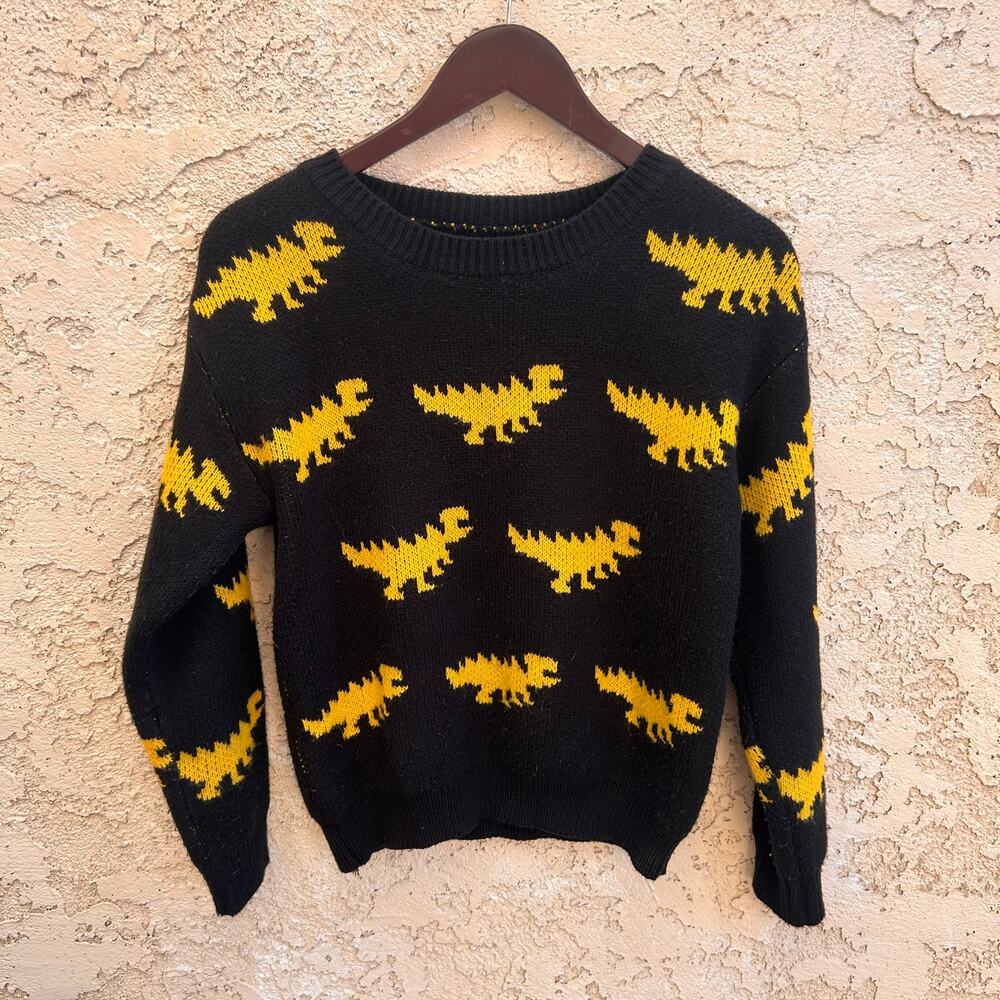 SHEIN Black Yellow Dinosaur Sweater Size Womens Medium